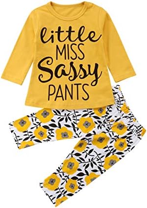 2Pcs Infant Toddler Kids Baby Girls Long Sleeve Letter Tops+Floral Printing Pants Outfit Clothes Set