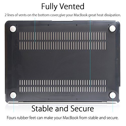 UESWILL 2in1 Glossy Crystal Clear See Through Hard Shell Case with Silicone Keyboard Cover for 12" MacBook with Retina Display (Fits Model: A1534) + Microfibre Cleaning Cloth, Black