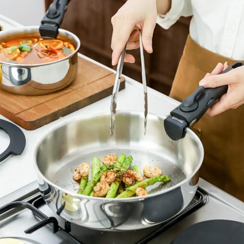 ROYDX Stainless Steel Pots and Pans Set,18/10 Uncoated Pan Set with Stainless Steel Frying Pan,Steamer & Saute Pan,Detachable Stay-Cool Handles,Glass Lids,LFGB Approved,Suitable for All Hobs