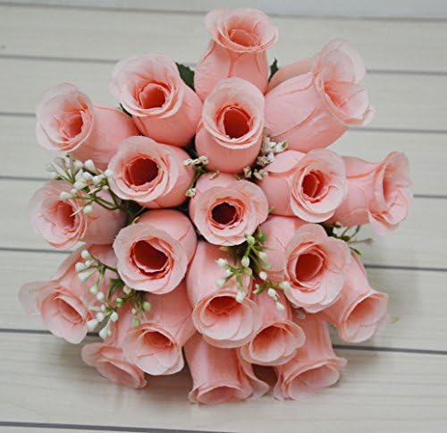 20 rose bud artificial silk rose with baby breath for wedding home decoration