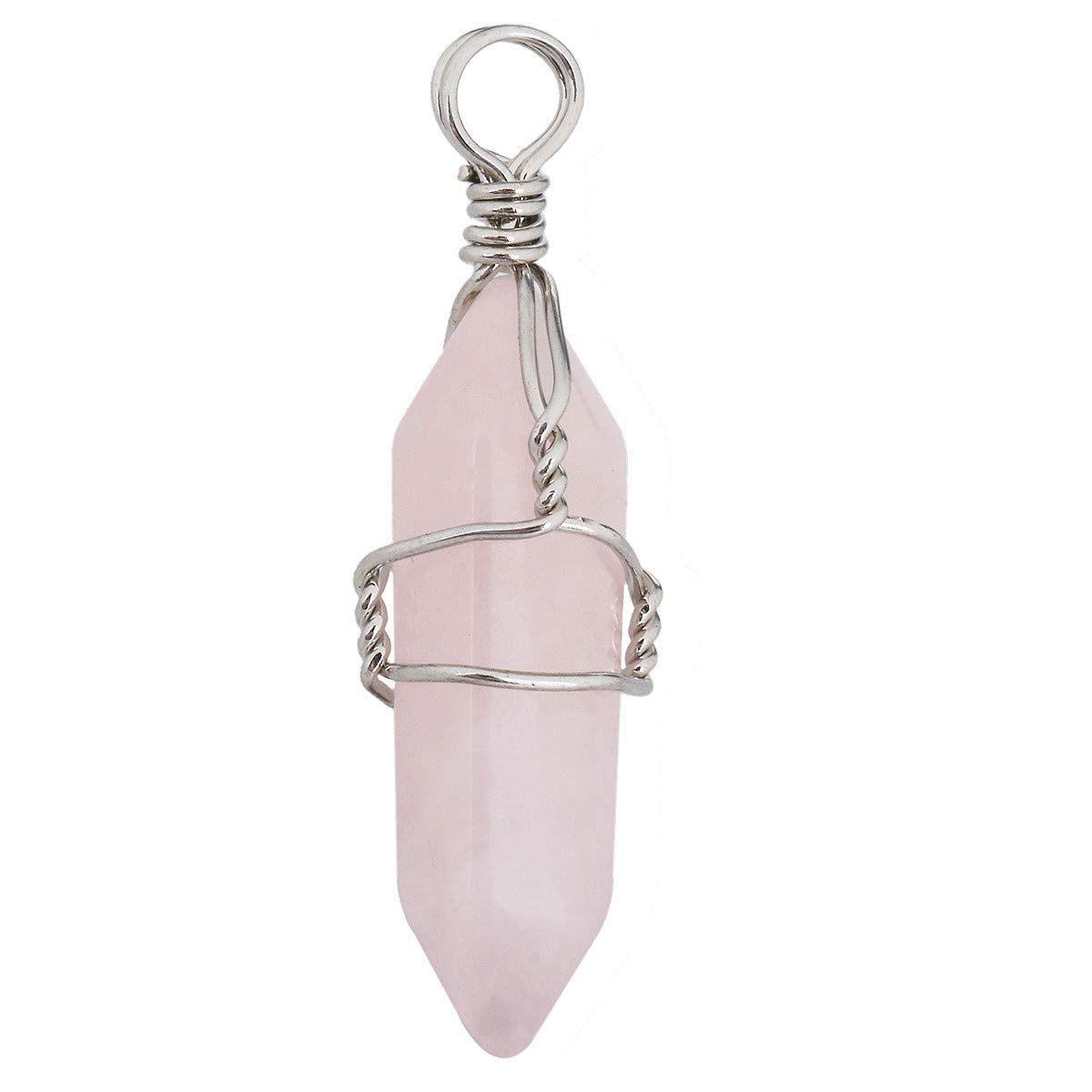 KYEYGWO Pack of 2 Crystal Points Stone Pendants Necklace for Women and Men, Rose Quartz Crystals Pendants with Chain 19"