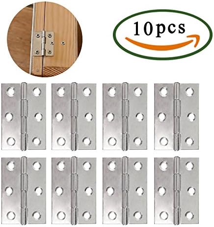 MANYEE 10pcs 1.45 Inch (48MM) Folding Butt Hinges Stainless Steel Cabinet Door Hinge for Animal House Wooden Box