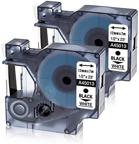 Oozmas Compatible Label Tape Replacement for Dymo 45013 S0720530 for Dymo LabelManager 160 Black on White 1/2 Inch x 23 Feet, 2 Cartridges