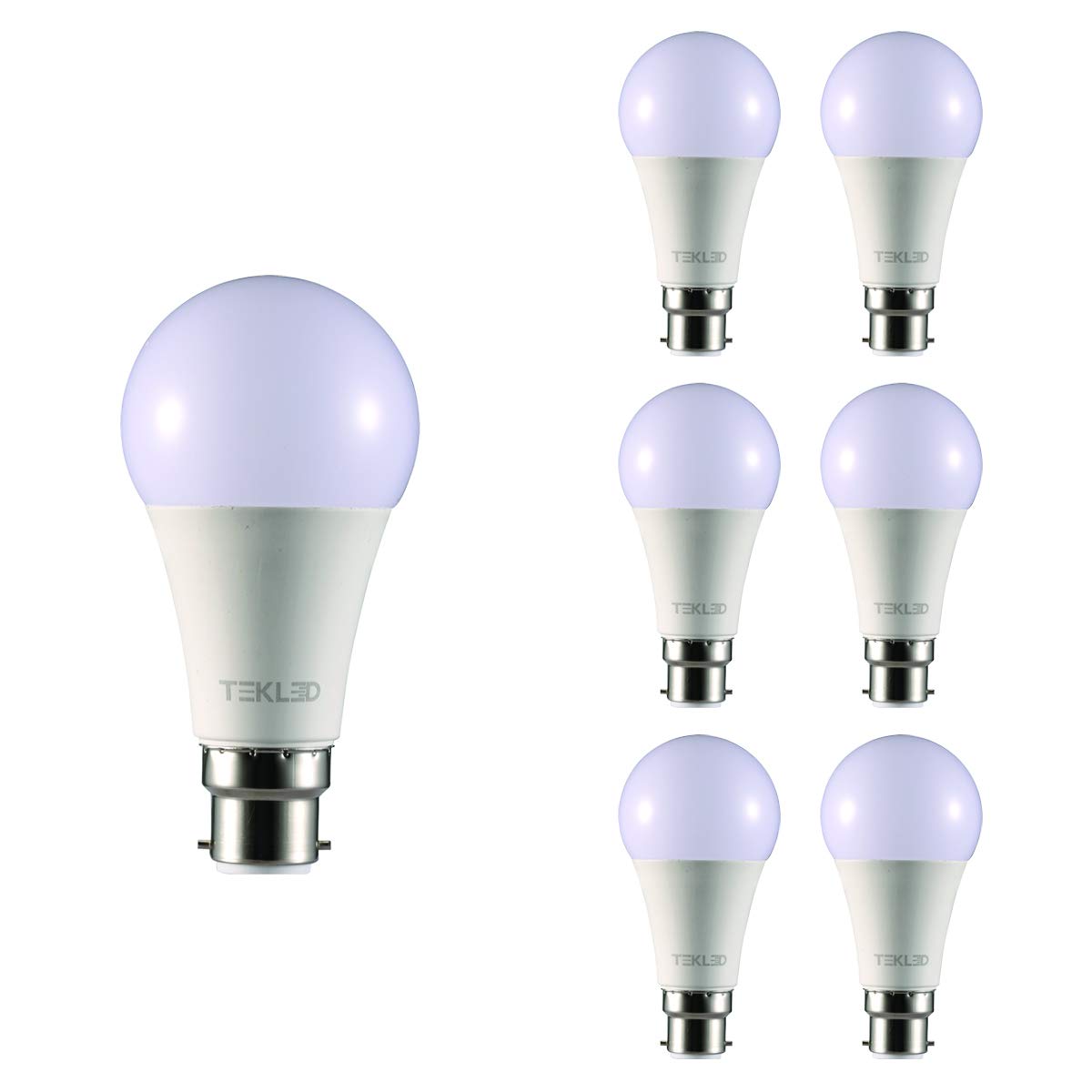 TEKLED® A60 LED Bulbs | B22 Bayonet Cap | Energy Saving 12W Light Bulb 100W Incandescent Bulb Equivalent | 4000K 1020LM NONDIMMABLE | 6-Pack | Cool White