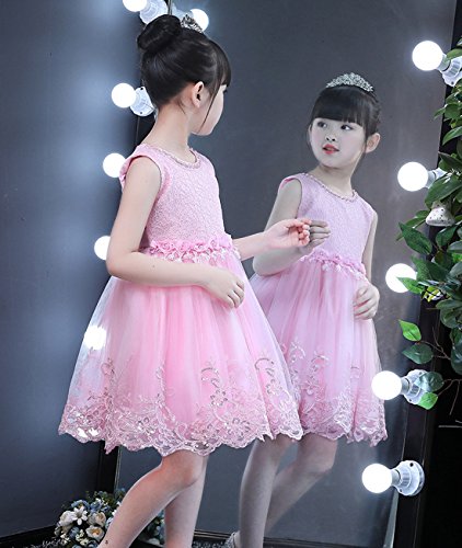 ZAH Girl Dress Kids Ruffles Lace Party Wedding Dresses(Pink,2-3Y) - Thumbnail 3
