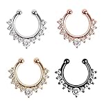 Guzesion Non Piercing Nose Ring Crystal Creative Fake Septum Clicker Nose Ring(four Colors,4 Pieces)