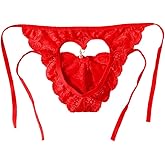 ChiaoLezhee Mens Heart Cut-Out Sissy Panties, Floral Lace Pendant Pearl, Sexy Femboy Lingerie, Low Rise One Size for 26-36