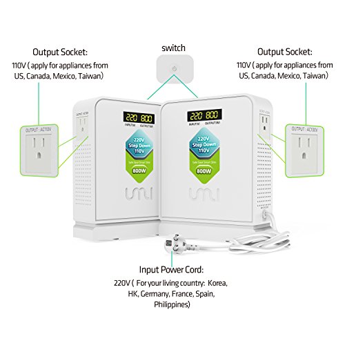 umi Step Down Voltage Converter 800Watts 220V to 110V for US appliances to be used in EURO and China