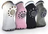 Rahabsox Best Non Slip Skid Yoga Pilates Socks with Grips Cotton for Women（4 Packs）
