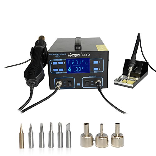 YAOGONG 887D# New Hot Air 2 IN 1 LCD Automatic Sleep Soldering Iron And Air Gun Smd Rework Station Manual/Automatic Exchange With 6 Pieces Iron Tips(Warranty)
