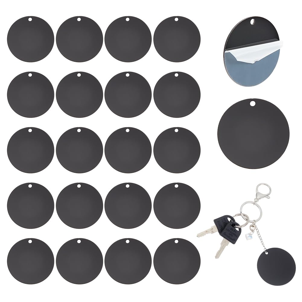PH PandaHall 30pcs Blank Acrylic Tags, Black Acrylic Keychain Blanks Round Circle Disc Christmas Ornaments for Vinyl Painting Engraving Wedding Lanyards Present Wrap Craft, 2inch