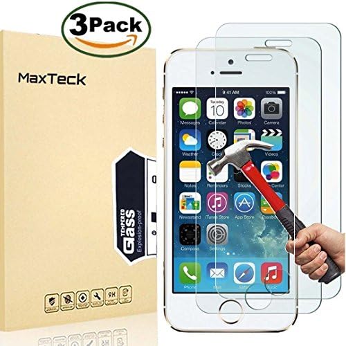 [3 Pack] iPhone 5 5s SE Screen Protector, MaxTeck 0.26mm 9H Tempered Glass Shatterproof Screen Protector Anti-Shatter Film for iPhone 5 5S 5C SE 4" inch