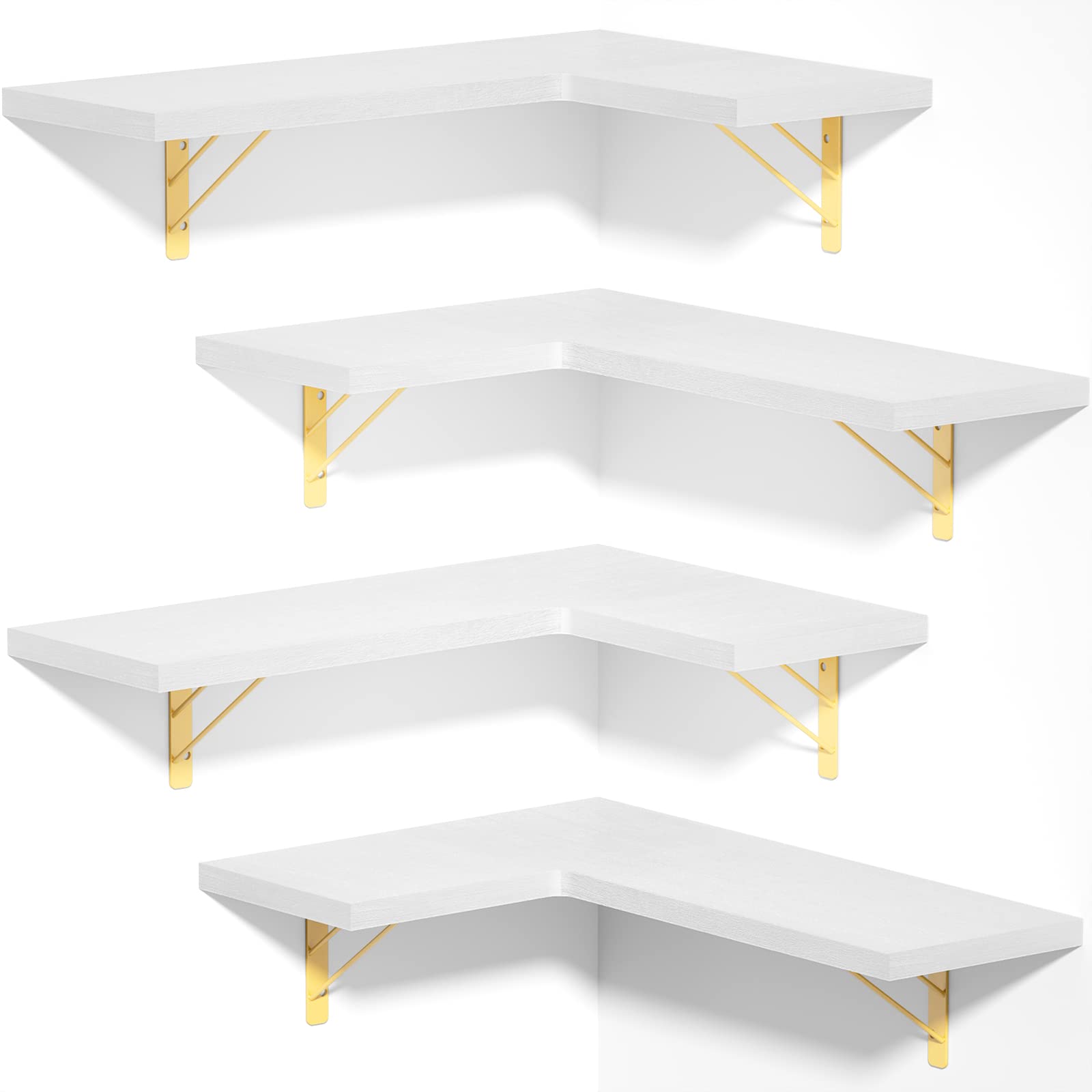 Photo 1 of Love-KANKEI Corner Shelf Wall Mounted,Floating Wall Shelves for Storage,Rustic Wood Hanging Shelves for Display,Bedroom Bathroom Living Room Kitchen,Set of 4,White