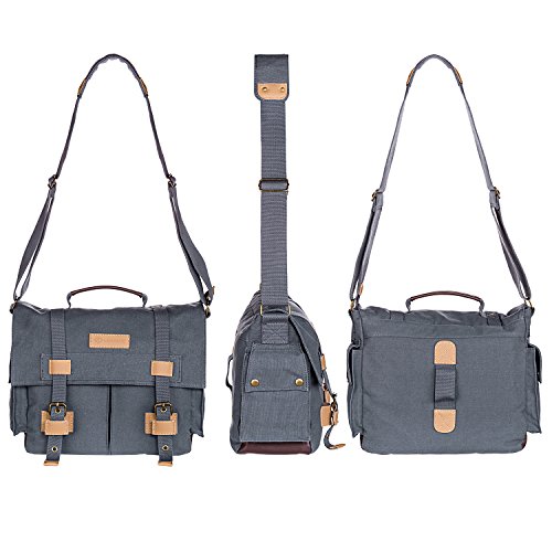 DSLR SLR Camera Case,Vintage Canvas Shoulder Messenger Bag Sling Camea Bag Backpack with Shockproof Insert,Grey
