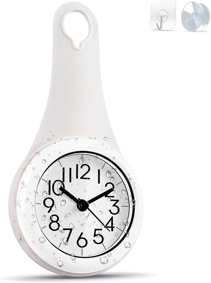 Biramba Wall Clock Kitchen Clock Household Bathroom Waterproof Small Digital Wall Clock Silent Home Decor Shower Clock with Sucker (White)
