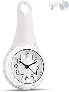 Biramba Wall Clock Kitchen Clock Household Bathroom Waterproof Small Digital Wall Clock Silent Home Decor Shower Clock with Sucker (White)