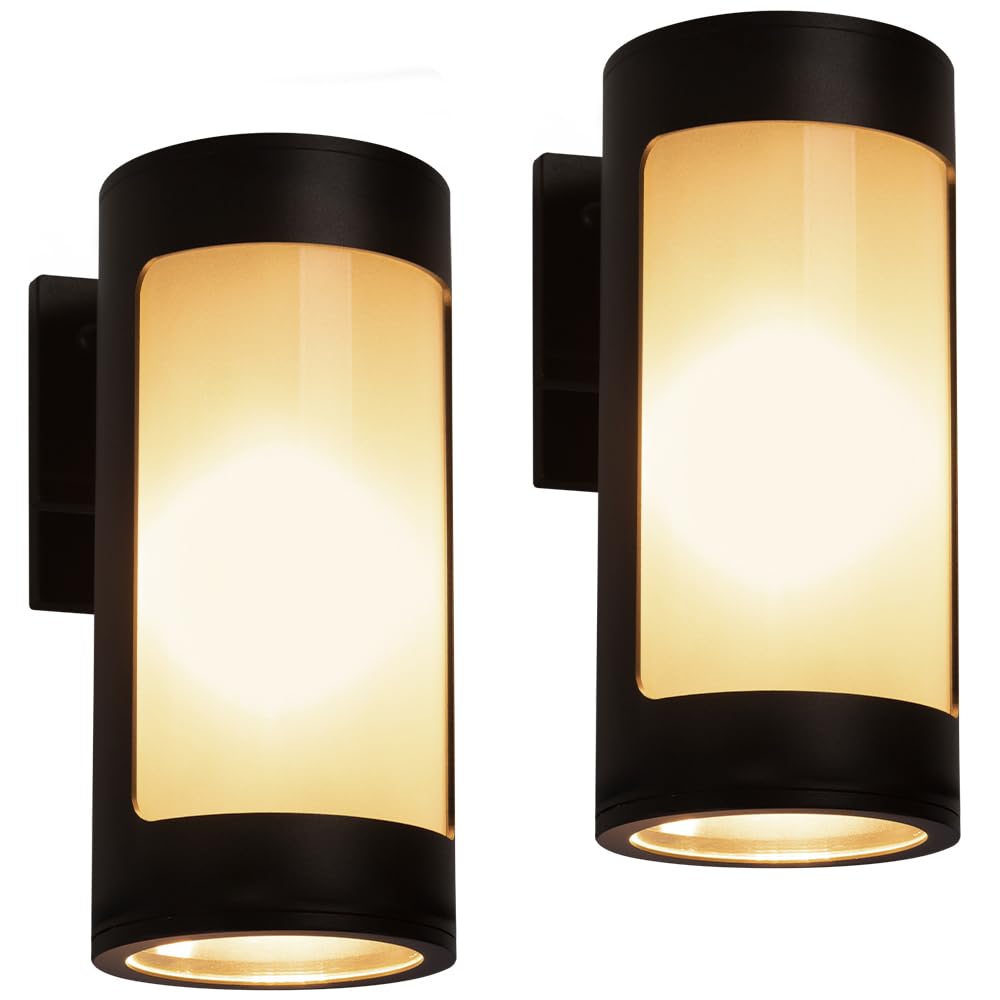 Photo 1 of Cerdeco Black Outdoor Wall Lights,Cylinder Stainless Steel Porch Light with Frosted Glass,Modern Outdoor Wall Sconces,2 Pack