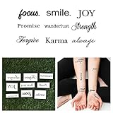 Tattify Assorted Word Temporary Tattoos - Life's Diamonds (Set of 18 Tattoos - 2 of each Style) - Individual Styles Available and Fashionable Temporary Tattoos