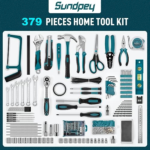 Sundpey Tool Box 379 Pieces, Tool Box Filled with Drawer, General Tool Set, Household Tool Box Tool Set for Household Repairs and DIY, Blue