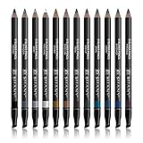 SHANY Slim Eye Liner Pencil Set with Vitamin E and Aloe Vera - 12 Shades - With Storage