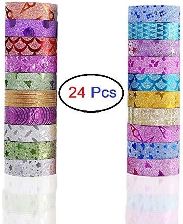 Gopinath Sales Colourful Decorative Adhesive Glitter Tape Rolls, Set of 24 Pieces