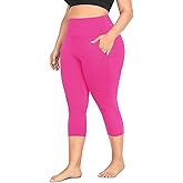 MOREFEEL Capri Plus Size Leggings for Women with Pockets-Stretchy XL-4XL Tummy Control High Waist Workout Black Yoga Pants