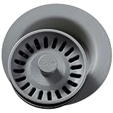Elkay LKQD35GS Polymer Disposer Flange with Removable Basket Strainer and Rubber Stopper, Greystone