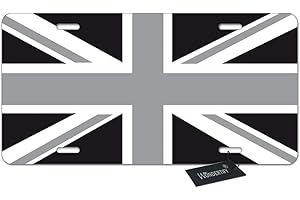 Wondertify License Plate National Flag of The United Kingdom UK Aka Union Jack in Black and White Decorative Car Front License Plate,Metal Car Plate,Aluminum Novelty License Plate,6 X 12 Inch