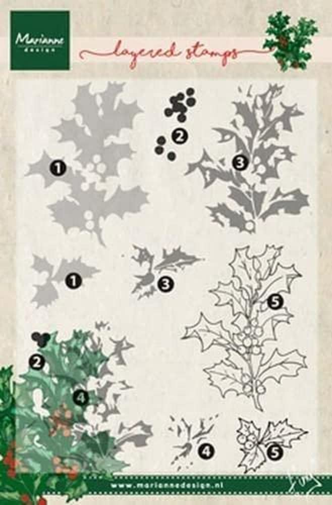 Marianne Design Tiny's Holly Clear Layering Stamp Set, Synthetic Material, 22.7 x 12.9 x 0.4 cm