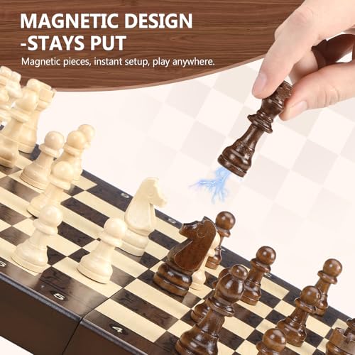 Peradix Portable Magnetic Chess Set - Small Foldable Travel Chess Board with Extra Checkers 30cm - Magnetic Wooden Chess for Kids, Travel and Camping