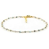 JEWEL OF ROCKS Natural Larimar Beaded Rosary Anklet, Handmade Craft, Anklet Beads Bracelet, Chakra Healing Anklet, Gemstone Women Jewelry, Dainty Gold Plated Anklet 9 inch + 1.5 inch