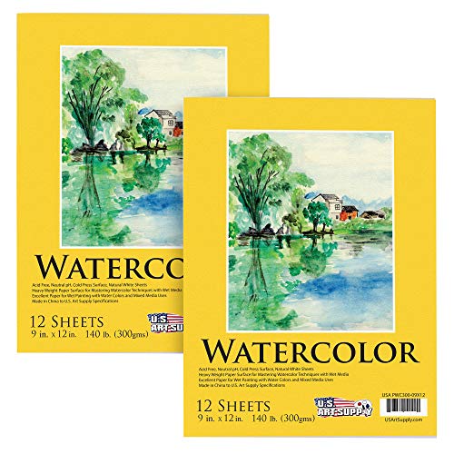 U.S. Art Supply 9" x 12" Premium Heavyweight Watercolor Painting Paper