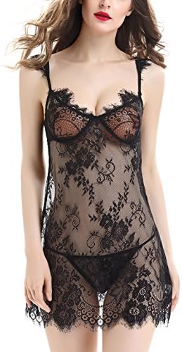 URMP Sexy Underwire Babydoll Lingerie Push Up Bra Nightgown Translucent Mesh Nightie for Women