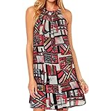 vanberfia Women's Print Chiffon Sleeveless Casual Dress