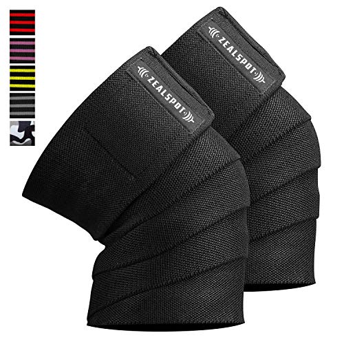 Zealspot Knee Wraps(Pair) Compression & Elastic Support for Cross Training,WODs,Gym, Workout,Weightlifting,Fitness & Powerlifting - Best Knee Straps for Squats -For Men & Women-72 inches (Black(Pair))