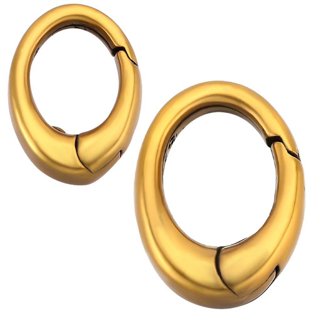 Beebeecraft 1 Box 2Pcs 925 Sterling Silver Spring Gate Rings Golden Oval Carbine Snap Hook Clip Lock Clasps Key Chain Connector for Jewelry Finding Necklace Bracelet Making