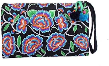 Ethnic Lanna Clutch With an Orange Magnolia Embroidered Pattern, Cocktail Evening Dance Night Bag Mothers Day