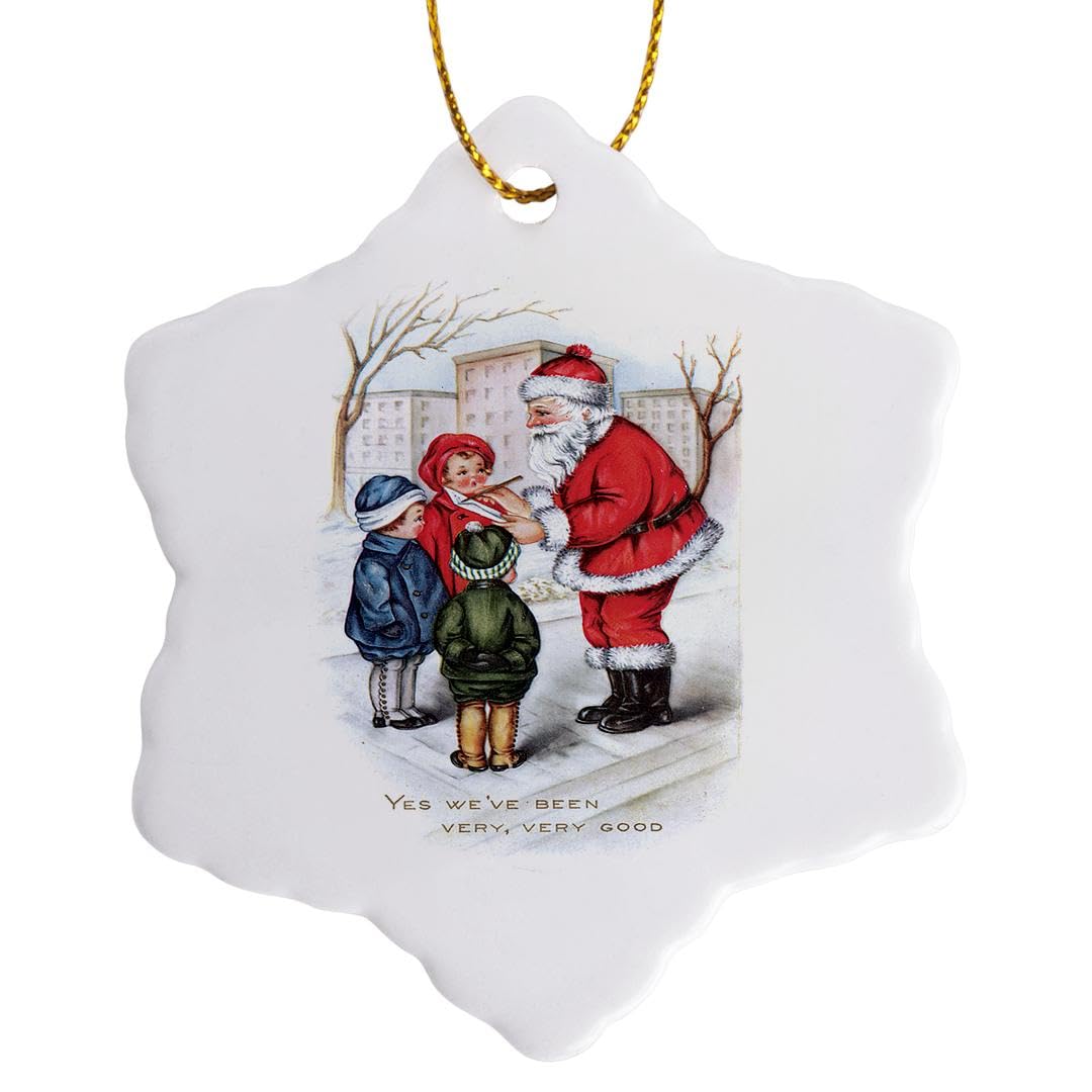 3dRose Yes we Have Been Very Good Children Talking to Santa Clause Vintage Christmas Card Snowflake Ornament, Porcelain, Multi-Colour, 3-Inch