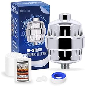Cadrim Universele douchefilter, douchefilter, 15 niveaus, waterfilter, douchekop, waterfilter met 2 verwisselbare…