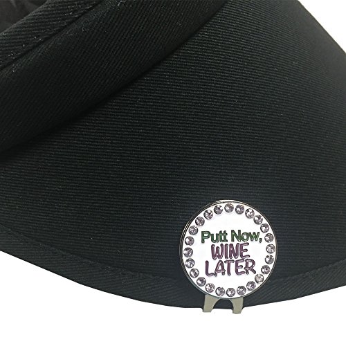Giggle Golf Bling Putt Now, Wine Later Golf Ball Marker with A Standard Hat Clip