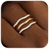 FROLOVER Gold Rings for Women Dainty 14K Gold Plated Wavy Stackable Gold Ring Set Fashion Chunky Thumb Rings for Women Waterproof Statement Minimalist Cubic Zirconia Jewelry Gift Size 6-10