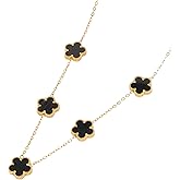 14K Gold-Filled Clover Necklace For Women - Elegant Colorful Five Leaf Flowers Double Sided Pendant Necklace, Clover Pendant Necklace Lucky Flower, Four Leaf Clover Necklace