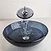 OUBONI Bathroom Round Grey Blue Clear Glass Vessel Sink Basin with Match Waterfall Faucet &Pop-Up Drain Included JN10004