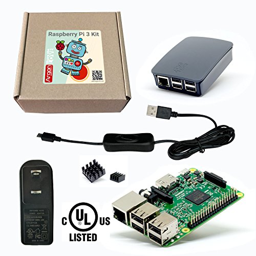 Argon Forty Raspberry Pi 3 Model B, Official Case (Black/Grey) and UL Listed Power Supply Kit (Black/Grey)