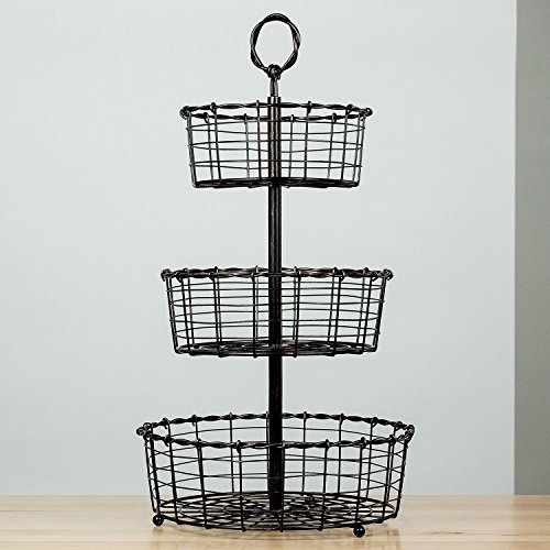 Giftburg Rustic Wrought Iron 3Tier Wire Countertop Basket for Fruit, Vegetables or Cosmetics