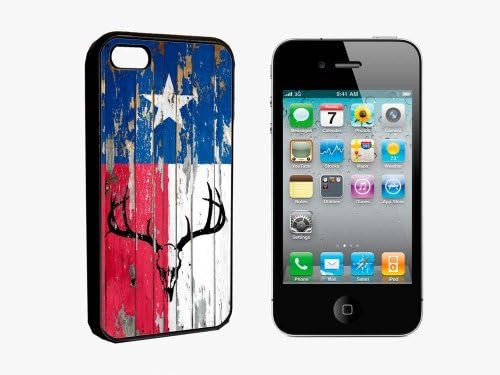 Deer Buck Stag Head Hunter Skull Bones / Antlers and Texas State Flag Hunting on Wood Barn Siding Image Background Iphone 4 / 4S Black Rubber Bumper Case Cover