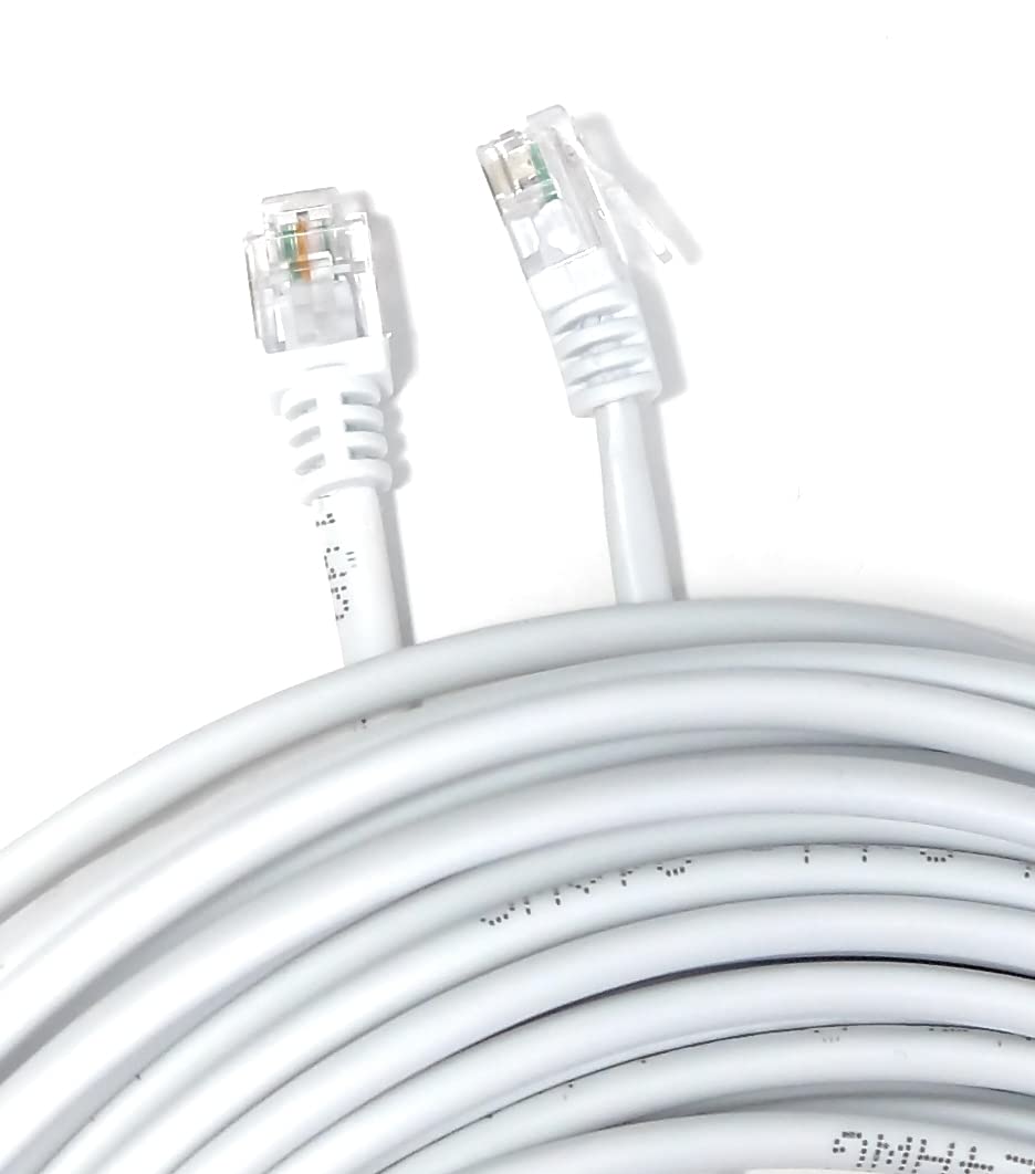 DRUT 15m RJ11 to RJ11 ADSL 2 High Speed Broadband Modem Telephone Cable Transmits Data Up to 100 Mbits/sec, 26 AWG Supports Analogue or Digital (DSL/ISDN) Applications 50ft White