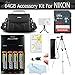 64GB Accessory Kit For Nikon Coolpix B500, L840, L830, L820, L340, L330, Digital Camera Includes 64GB High Speed SD Memory Card + 4AA Rechargeable NIMH Batteries + Rapid Charger + Case + Tripod ++