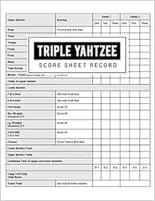 triple yahtzee score record triple yahtzee game record keeper book