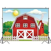 Funnytree 8x6ft Durable Fabric Cartoon Red Farm Animals Party Backdrop No Wrinkles Children Birthday Background for Photography Decorations Photobooth Banner Photo Studio Props